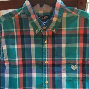 Chaps Short Sleeve Plaid Button Up